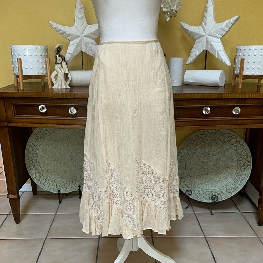 Apt. 9 Women Ivory Lace Floral Embroidered Whimsy Cottage Core Midi A Line Skirt